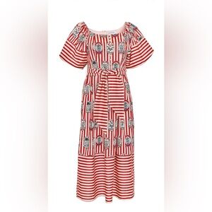 NWT HUNTER BELL Red and White Striped Midi Dress size 4